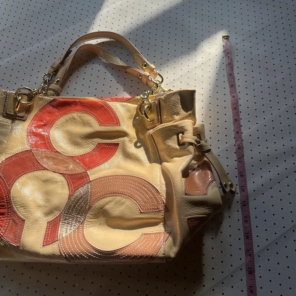 Y2K Coach Soho Leather Patchwork Hobo Shoulder Bag Cream Coral Pink Tan